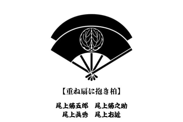 尾上菊五郎家の家紋「重ね扇に抱き柏」