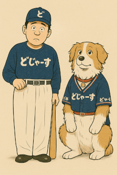 どぢゃーすの大谷っぽい人とデコピンっぽい犬