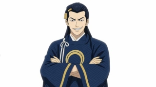 不敵に微笑む三日月宗近（尾上松也）