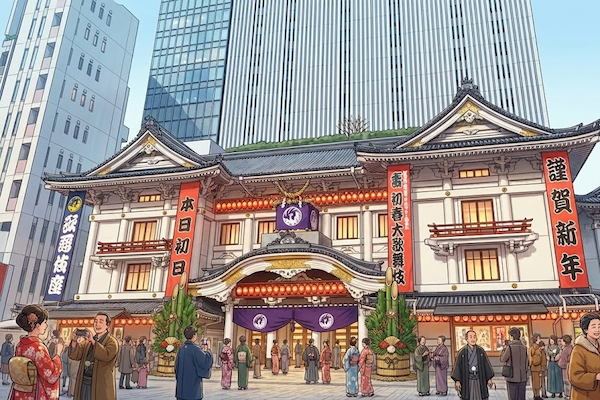 初春の歌舞伎座の賑わいイメージ