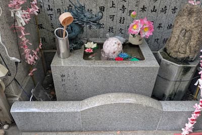 三代目中村鴈治郎(後の四代目坂田藤十郎)の名が刻まれた手水鉢