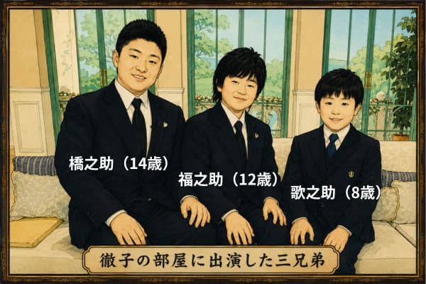「徹子の部屋」に出演した橋之助(当時・国生)、福之助(宗生)、歌之助(宜生)の三兄弟