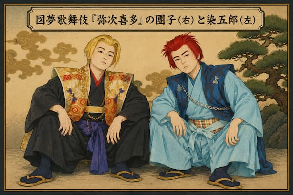図夢歌舞伎『弥次喜多』で不良になった團子（右）と染五郎（左）